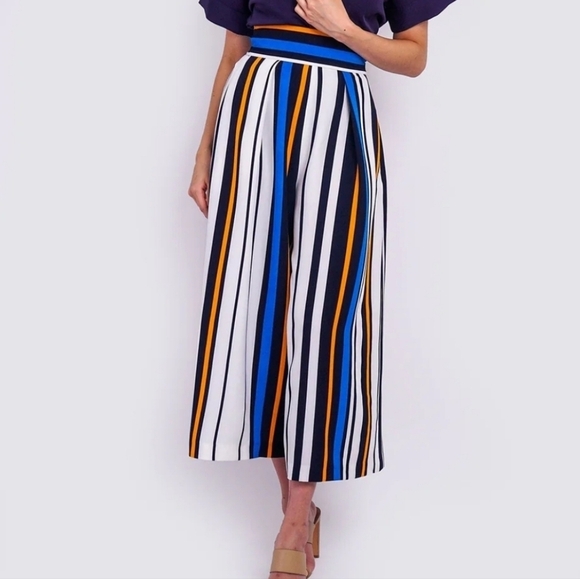 Chloe Dao Blue Striped Pleated Wide Leg Kira Pants Trouser Contemporary Designer - Picture 9 of 11